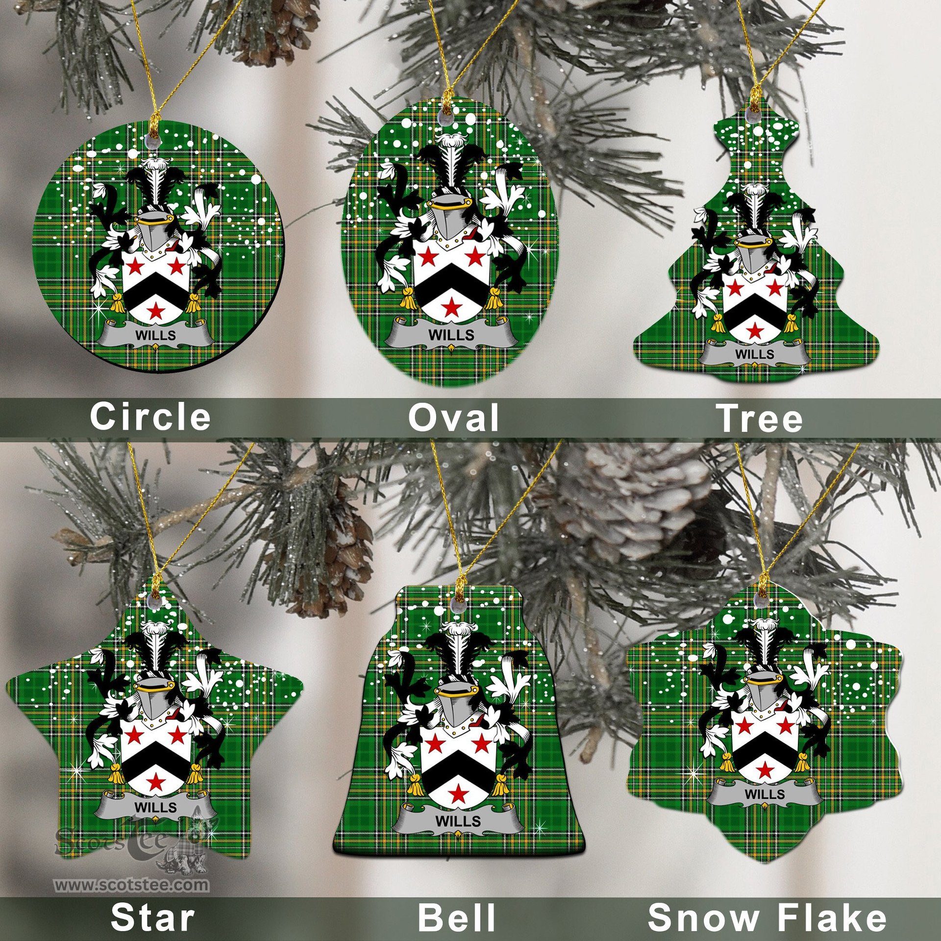 Irish Wills Family Crest Ireland National Tartan Christmas Ornament Shop Now at ScotsTee.com