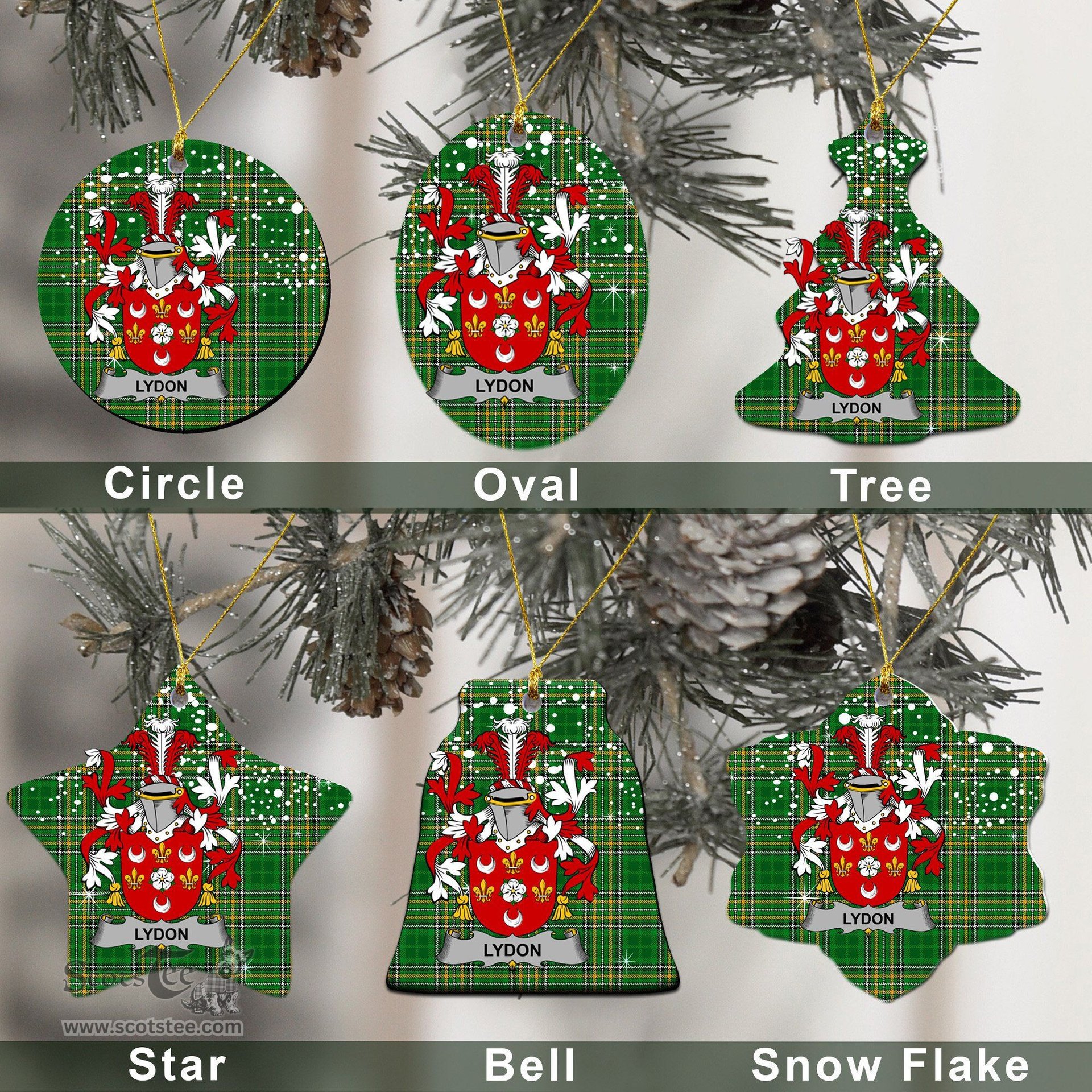 Irish Lydon or Leyden Family Crest Ireland National Tartan Christmas Ornament Shop Now at ScotsTee.com