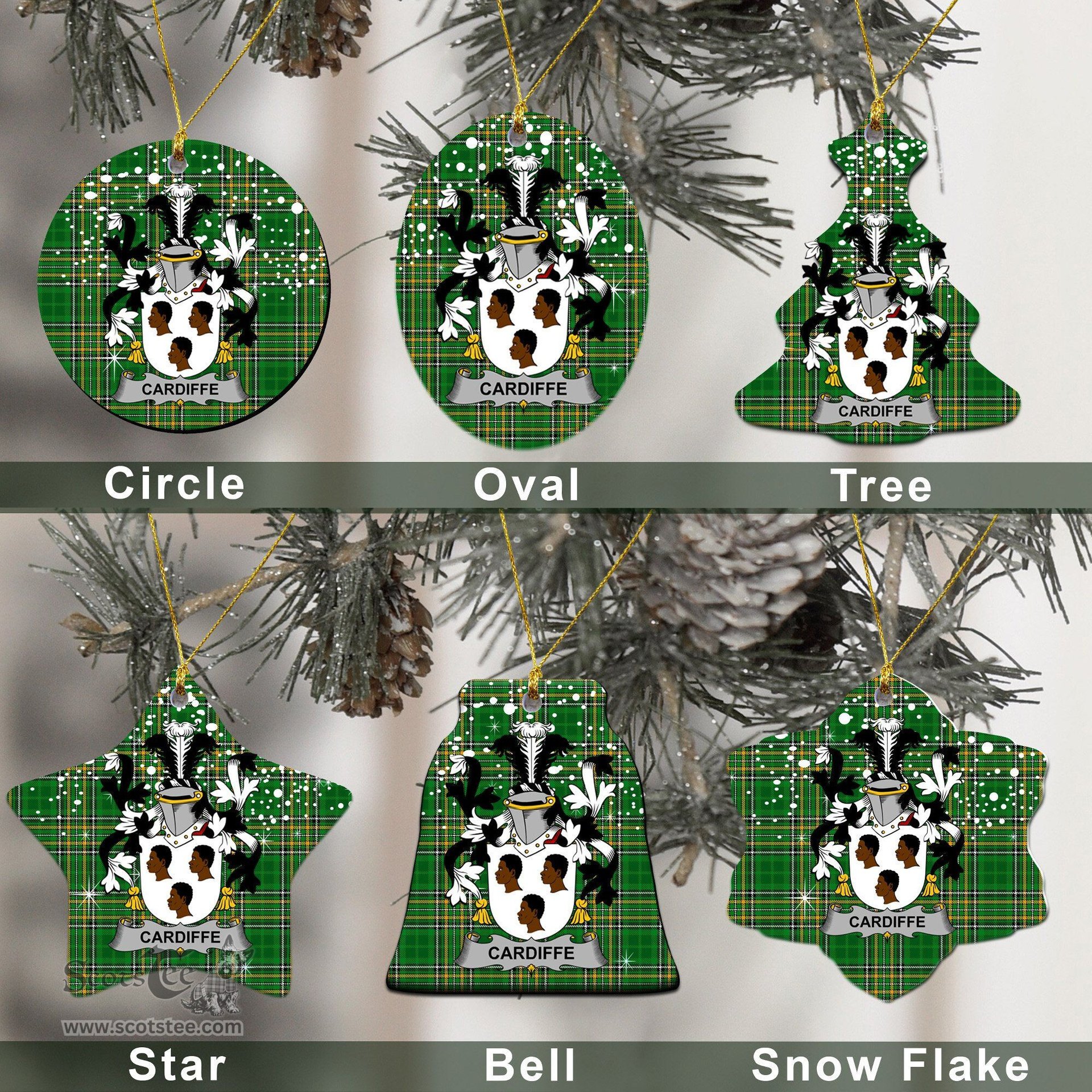 Irish Cardiffe Family Crest Ireland National Tartan Christmas Ornament Shop Now at ScotsTee.com