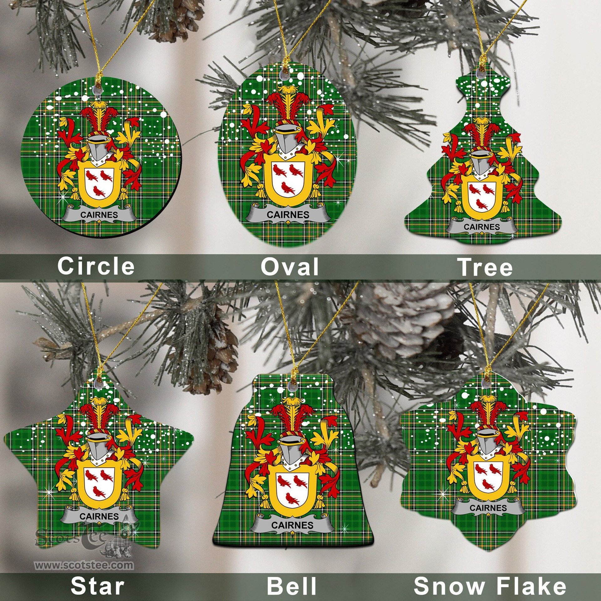 Irish Cairnes Family Crest Ireland National Tartan Christmas Ornament Shop Now at ScotsTee.com