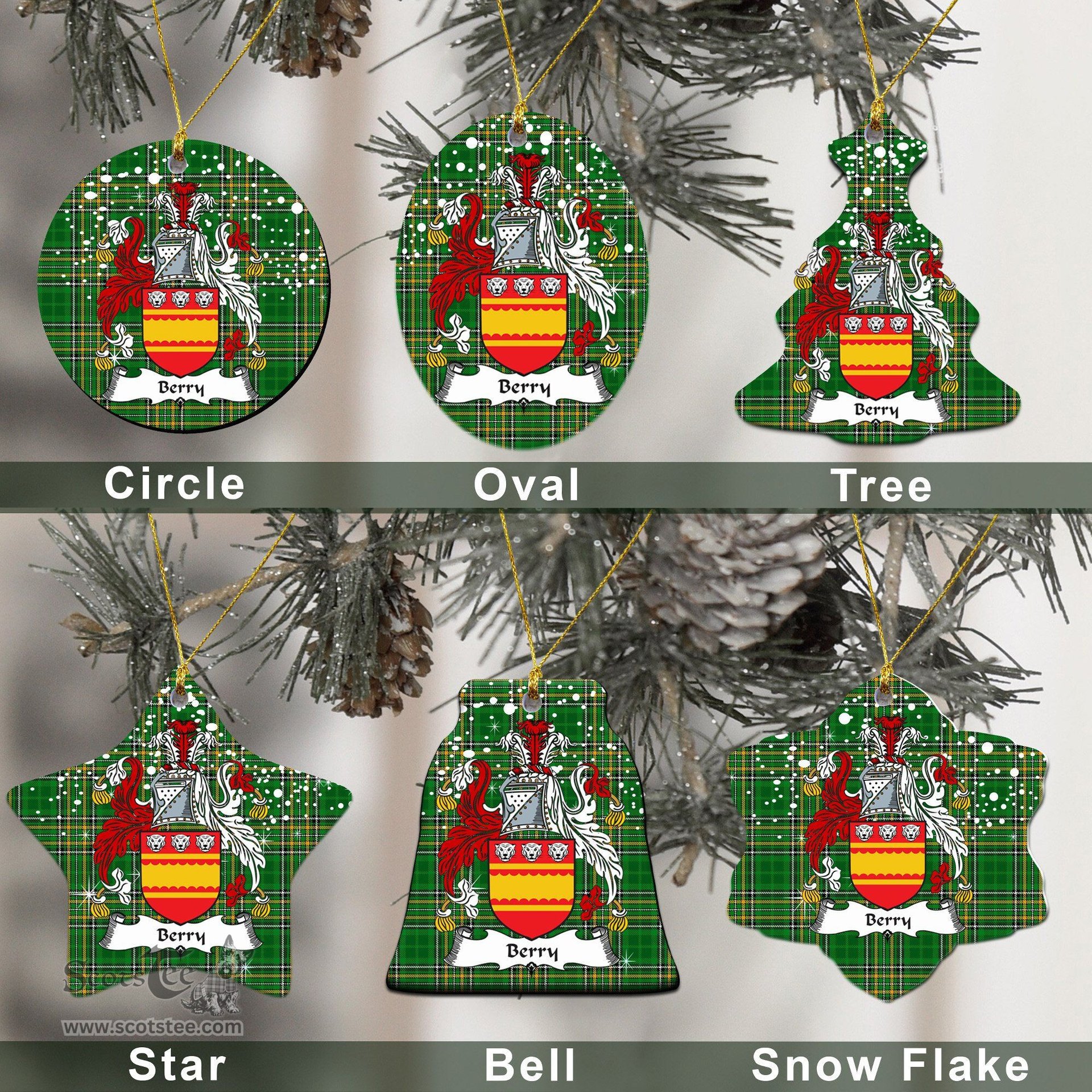 Irish Berry Family Crest Ireland National Tartan Christmas Ornament Shop Now at ScotsTee.com
