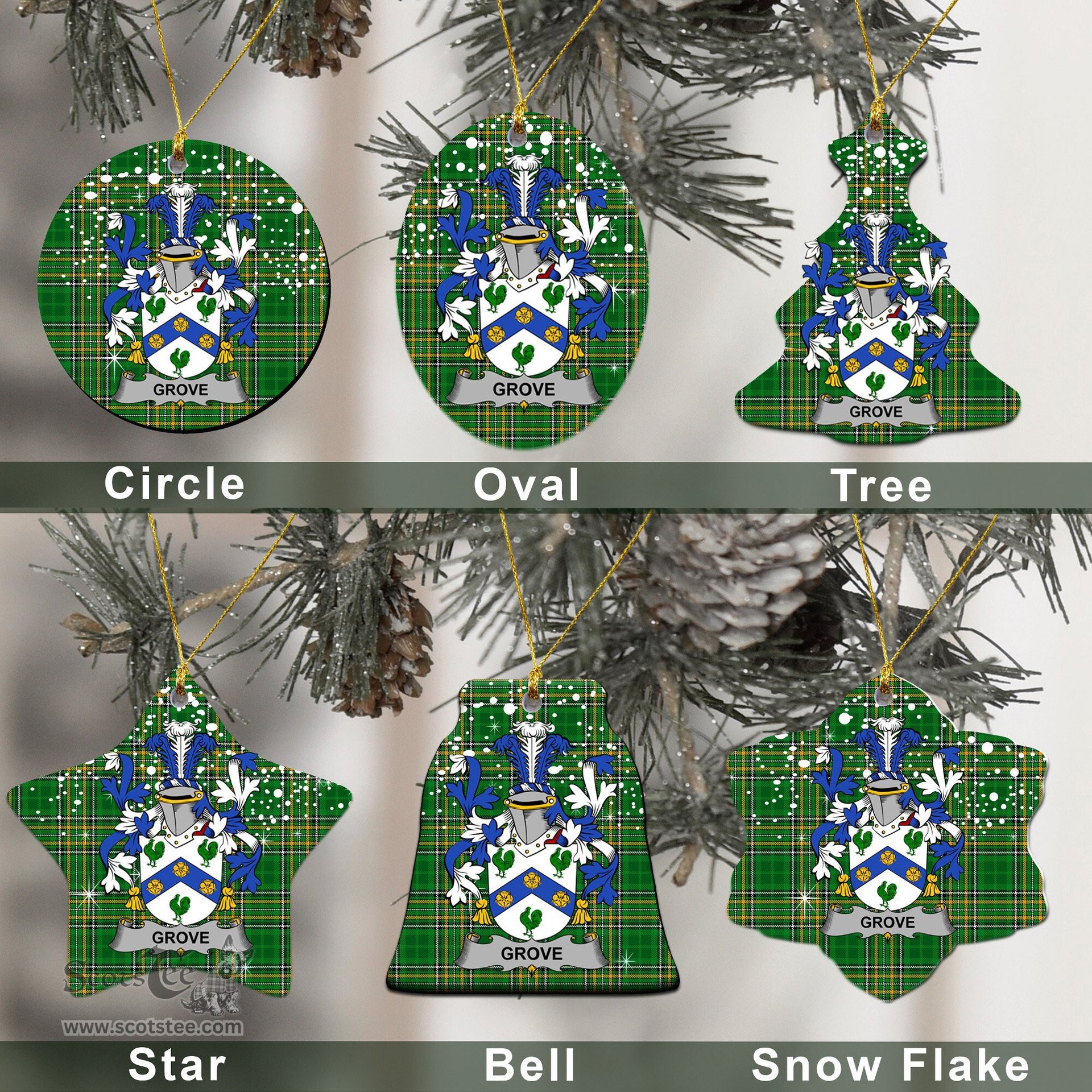Irish Grove Family Crest Ireland National Tartan Christmas Ornament Shop Now at ScotsTee.com