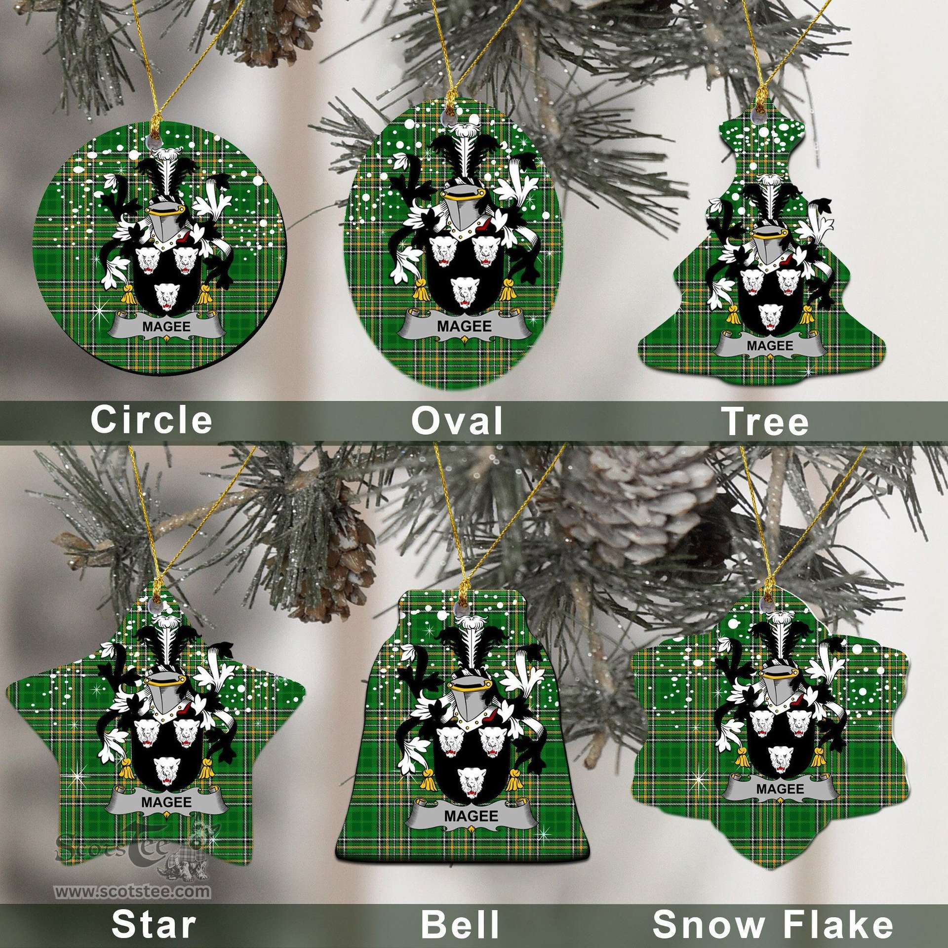 Irish Magee or McGee Family Crest Ireland National Tartan Christmas Ornament Shop Now at ScotsTee.com