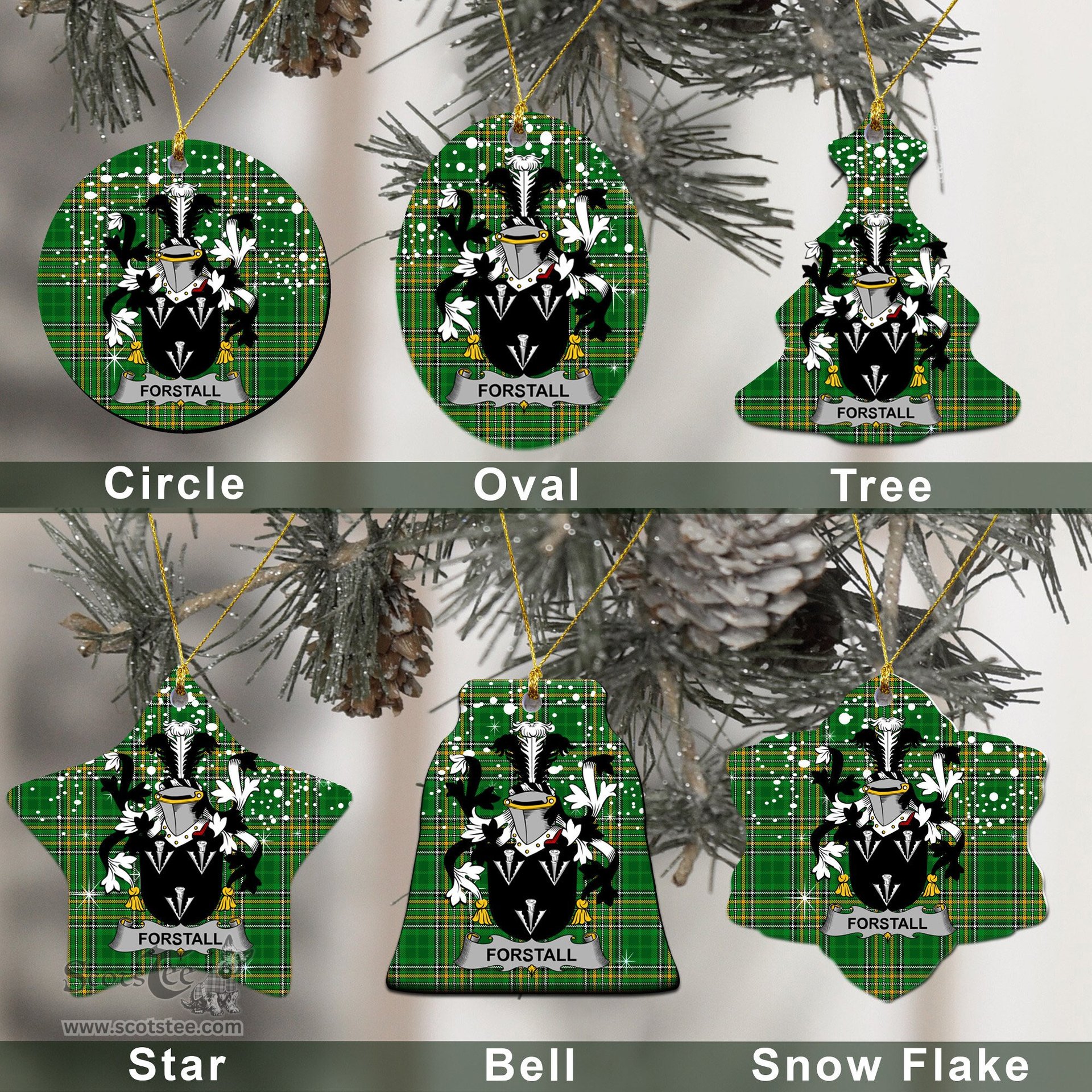Irish Forstall Family Crest Ireland National Tartan Christmas Ornament Shop Now at ScotsTee.com