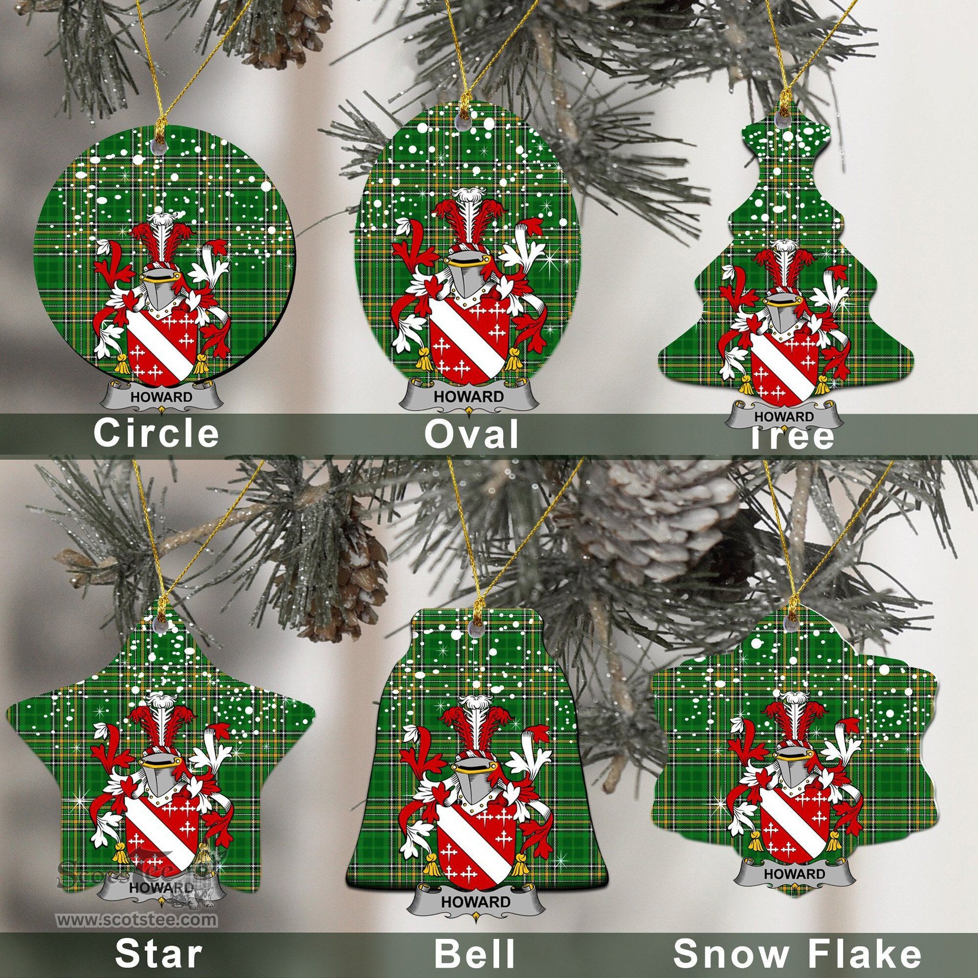 Irish Howard Family Crest Ireland National Tartan Christmas Ornament Shop Now at ScotsTee.com