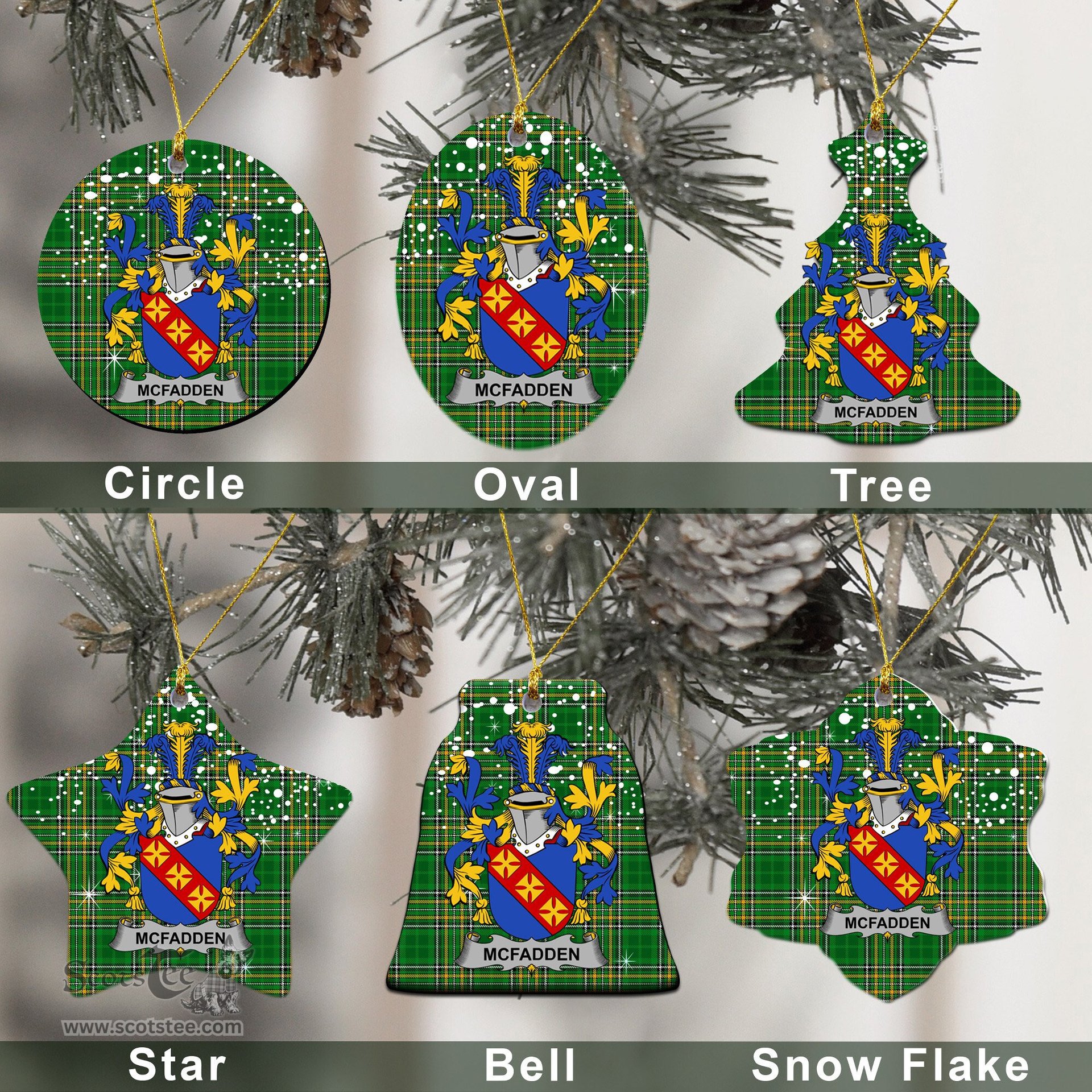 Irish McFadden or McFadyen Family Crest Ireland National Tartan Christmas Ornament Shop Now at ScotsTee.com