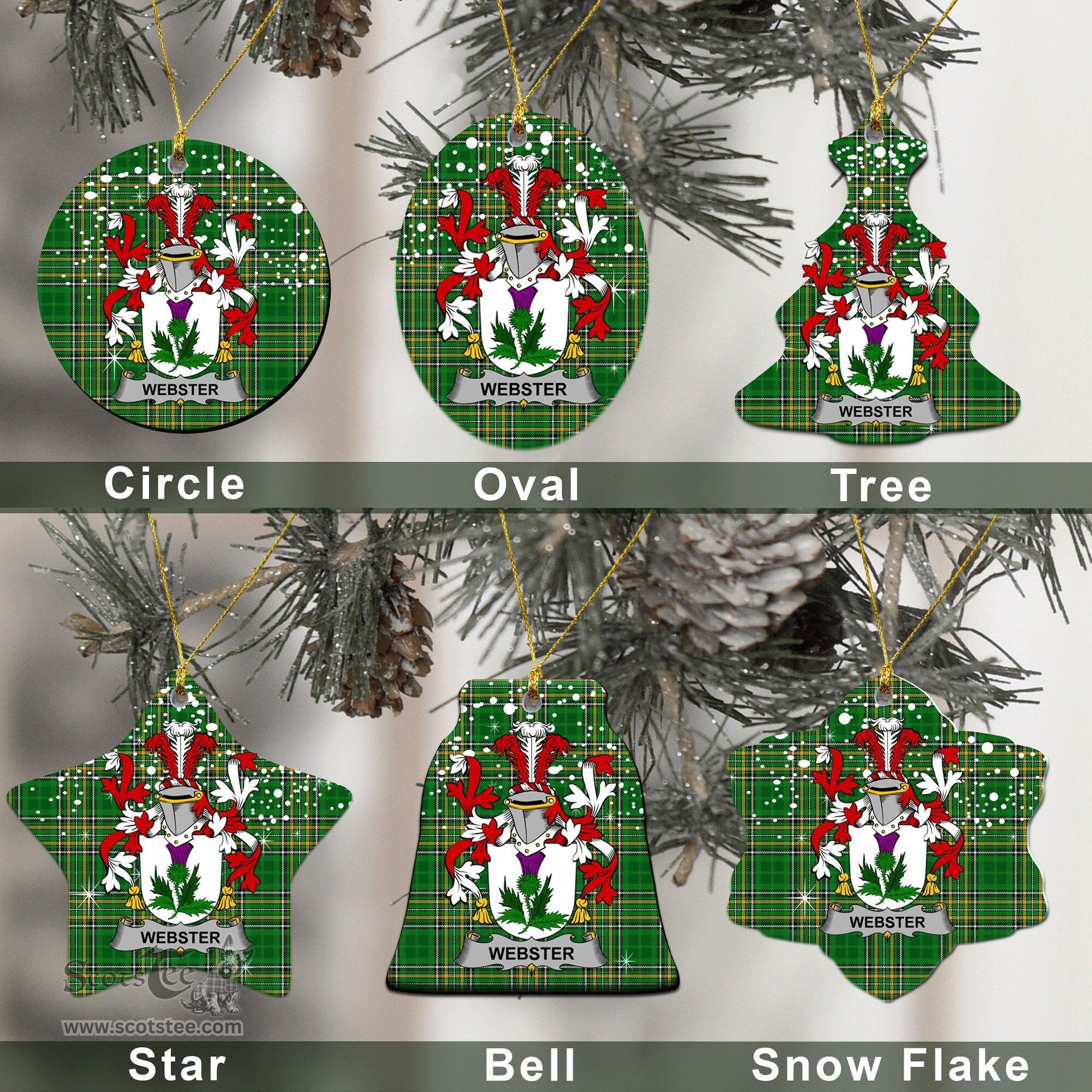 Irish Webster Family Crest Ireland National Tartan Christmas Ornament Shop Now at ScotsTee.com