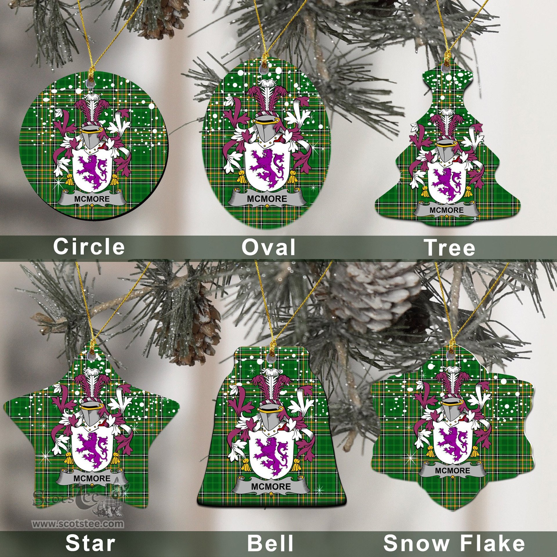 Irish McMore or More Family Crest Ireland National Tartan Christmas Ornament Shop Now at ScotsTee.com