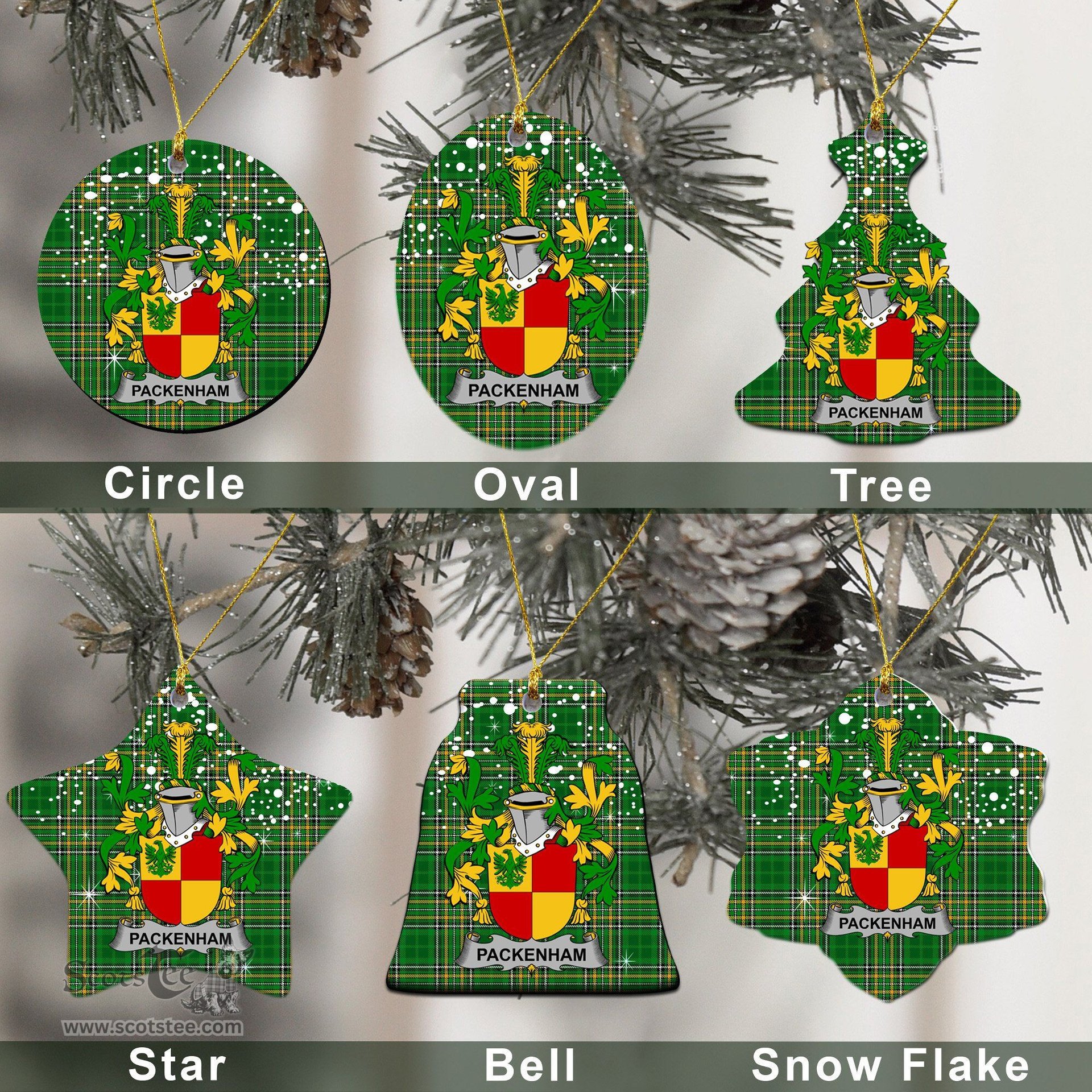Irish Packenham Family Crest Ireland National Tartan Christmas Ornament Shop Now at ScotsTee.com