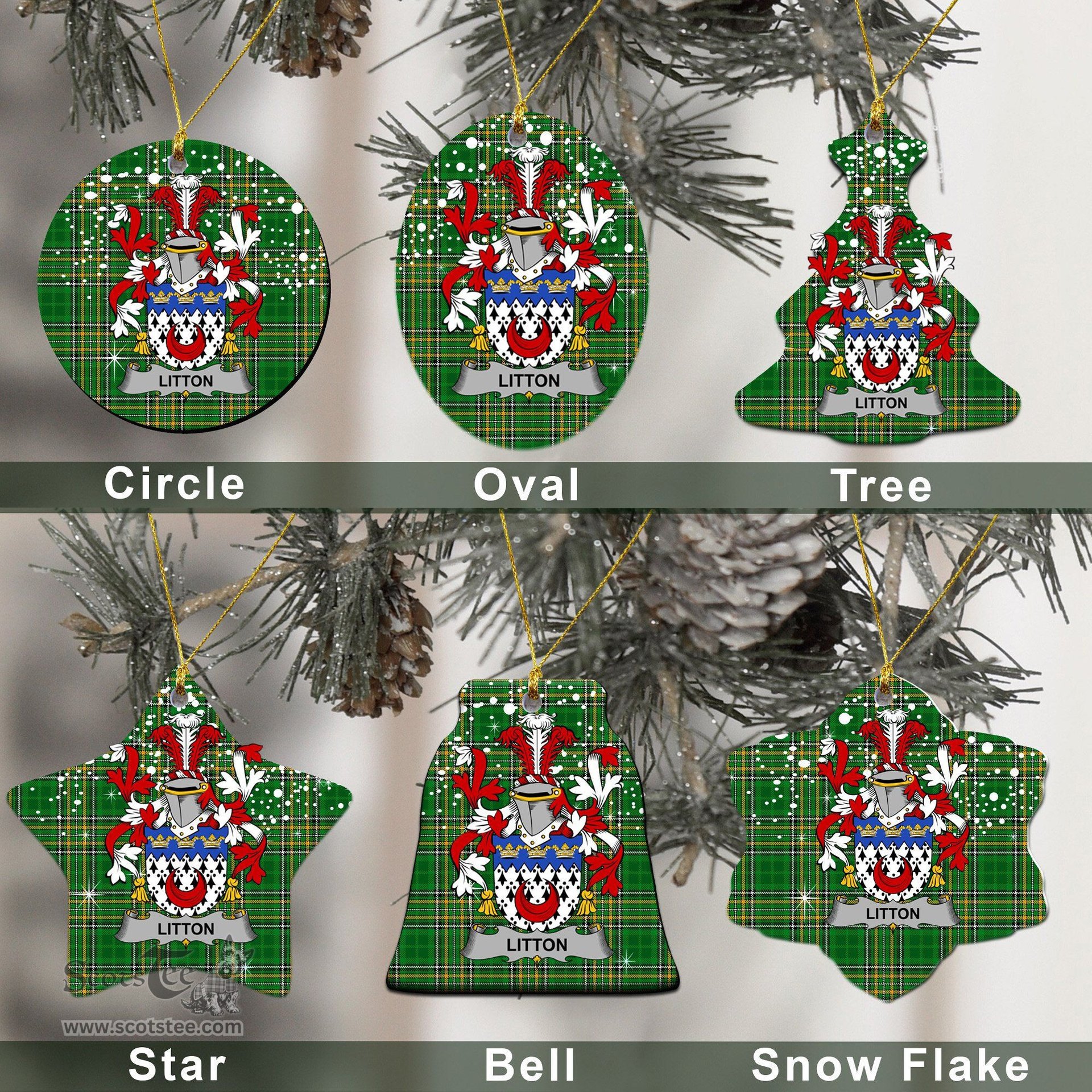 Irish Litton Family Crest Ireland National Tartan Christmas Ornament Shop Now at ScotsTee.com