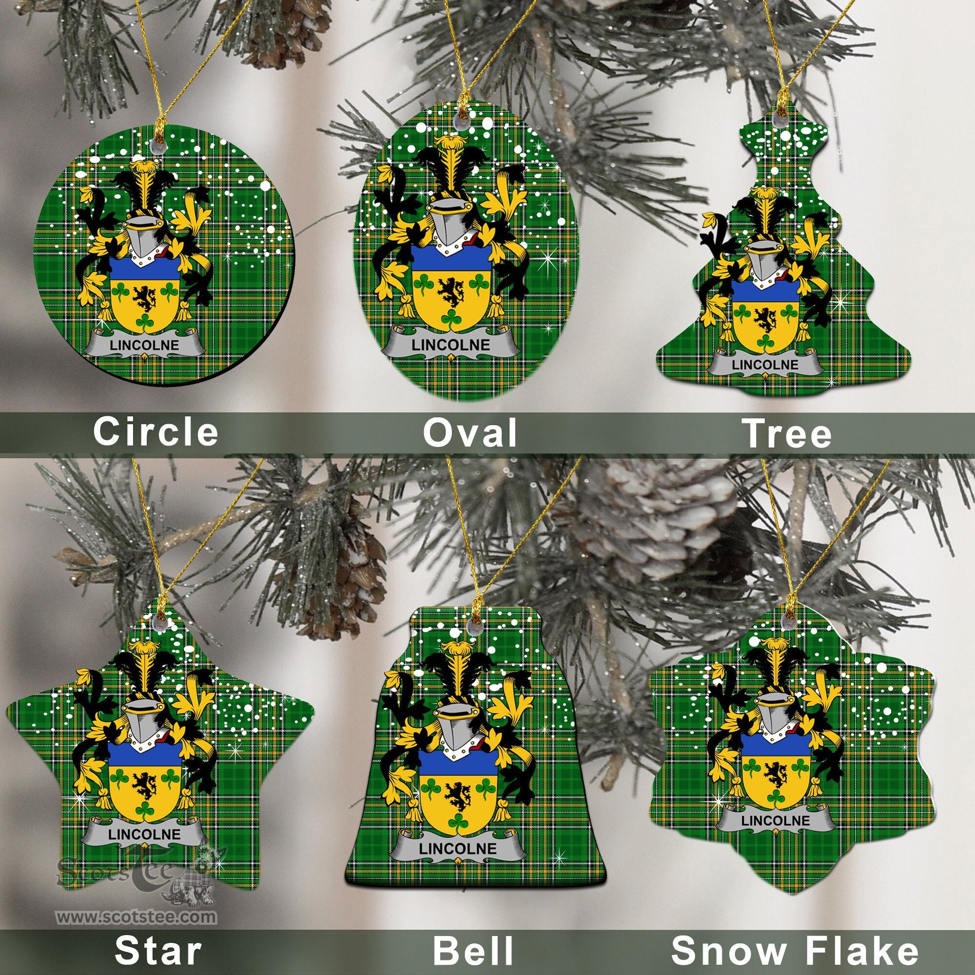 Irish Lincolne Family Crest Ireland National Tartan Christmas Ornament Shop Now at ScotsTee.com