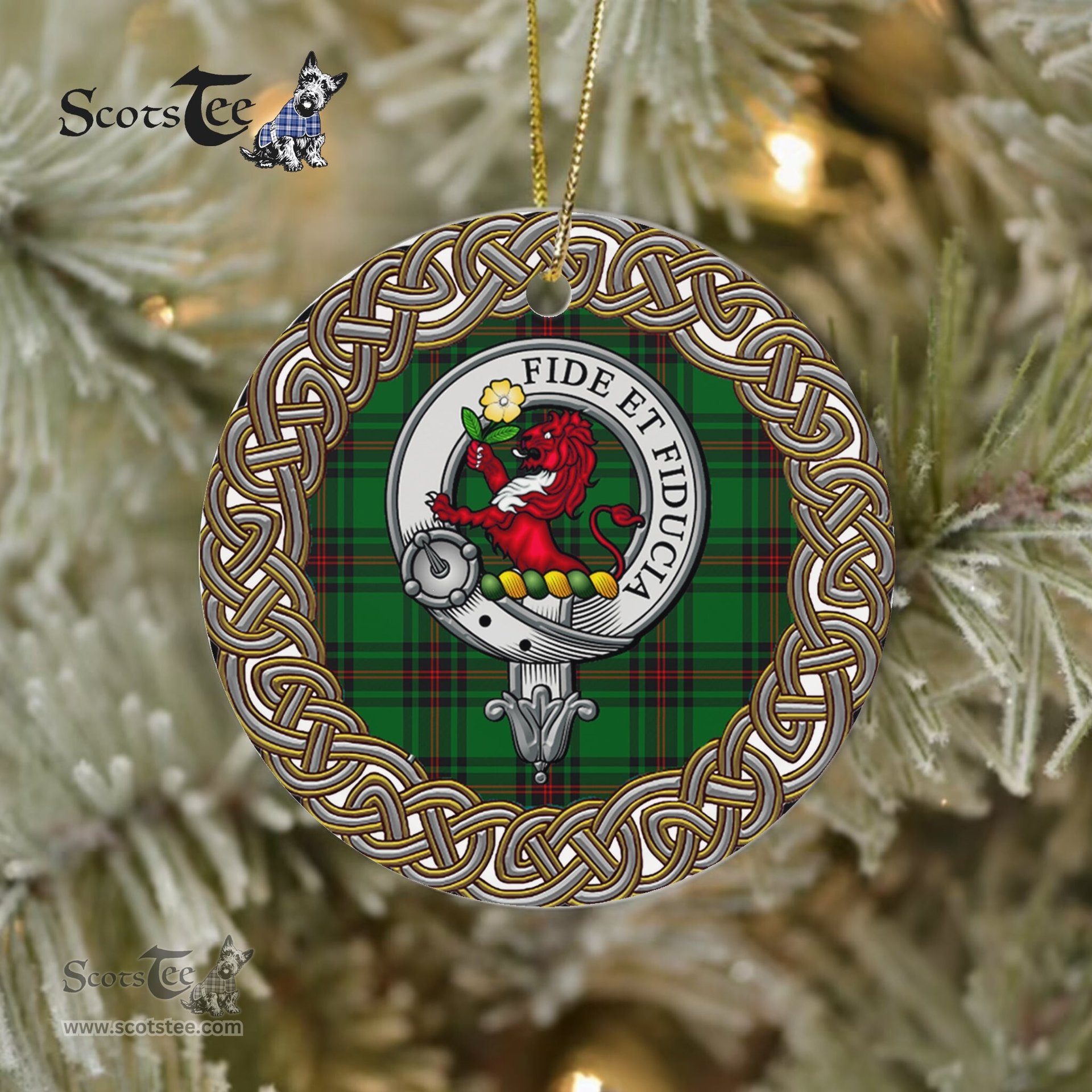 Primrose Hunting Celtic Circle Scottish Clan Crest and Celtic Tartan Ceramic Ornament Plaid Christmas Ornament Gifts