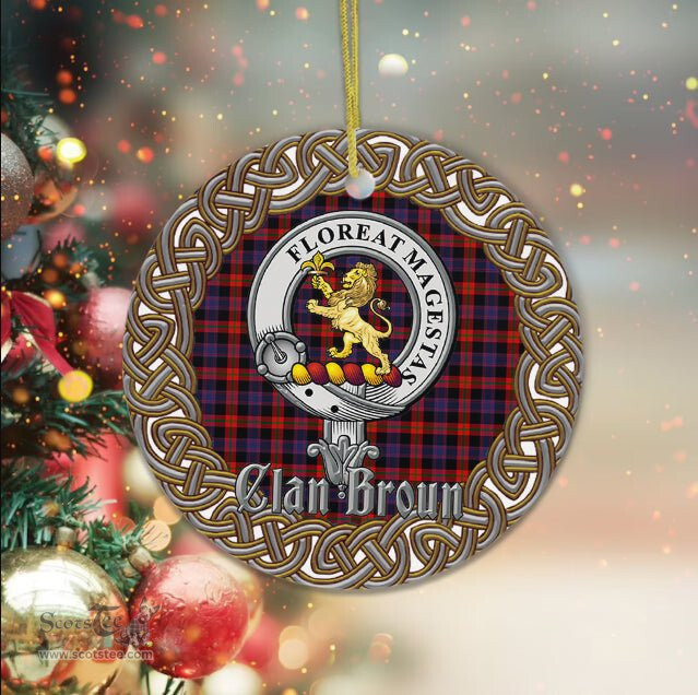Broun Celtic Circle Plaid Ornament Gift. Christmas Tree Ornament Broun Clan Tartan Ornament Great Christmas Ornaments Gift