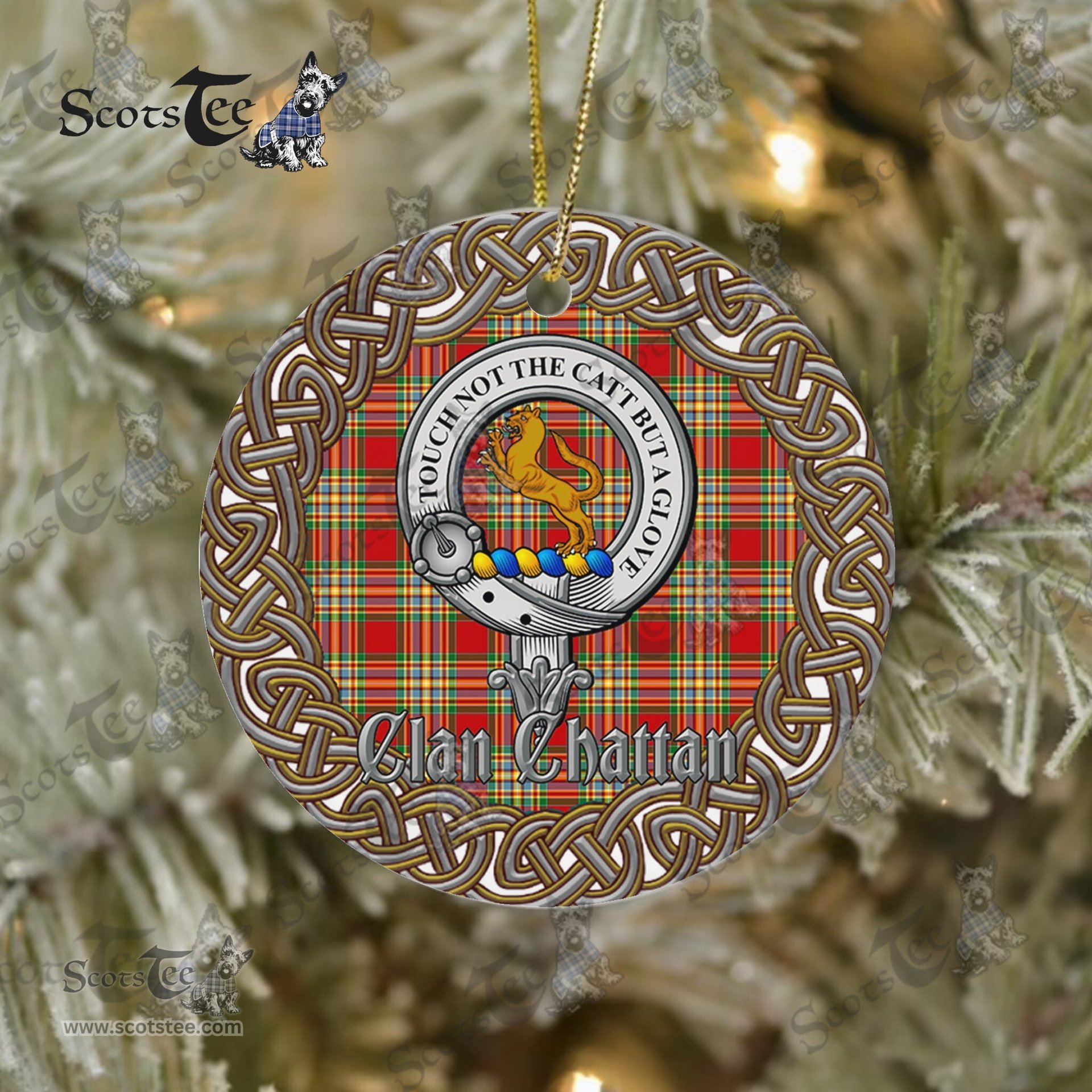 Chattan Celtic Circle Plaid Ornament Gift. Christmas Tree Ornament Chattan Clan Tartan Ornament Great Christmas Ornaments Gift