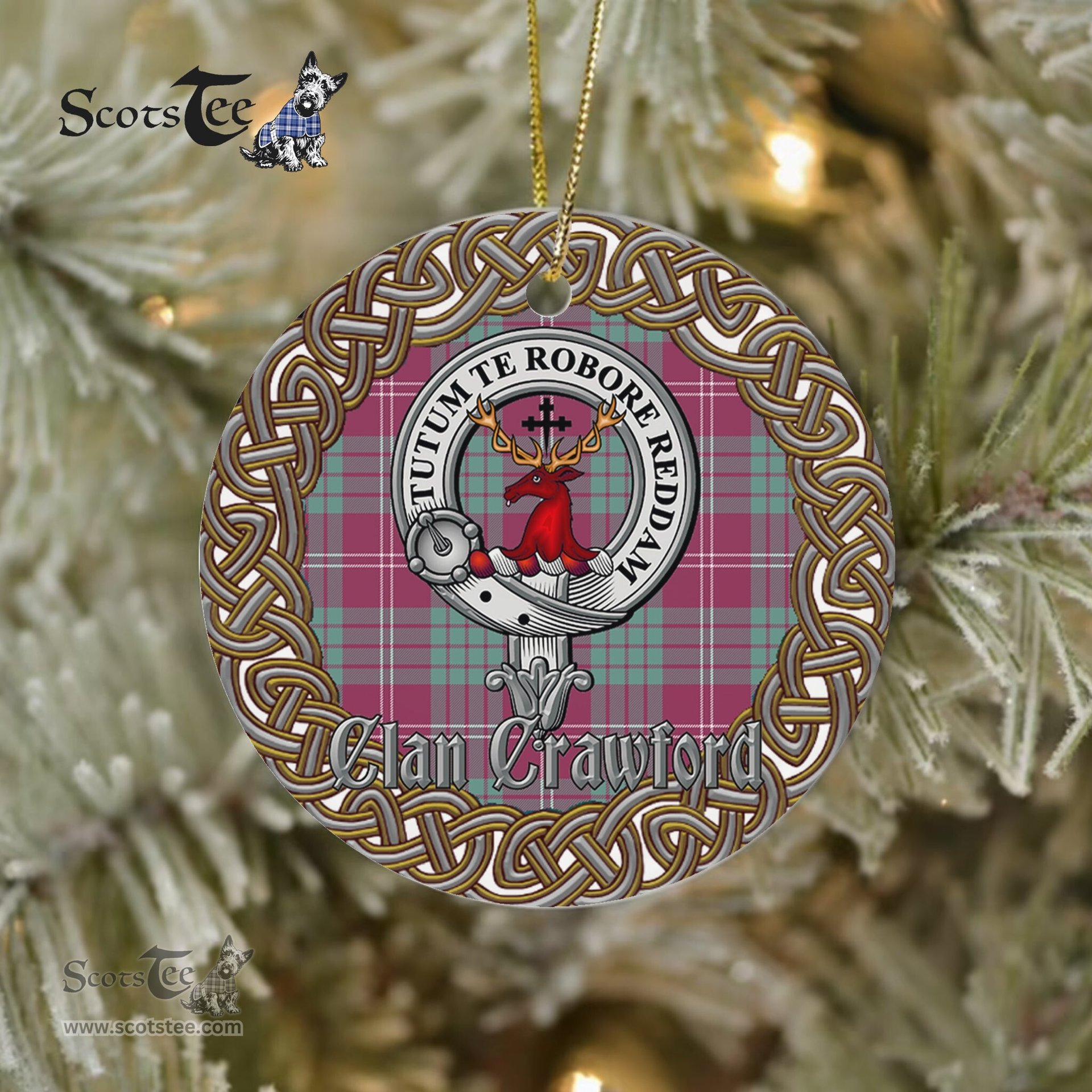 Crawford Celtic Circle Plaid Ornament Gift. Christmas Tree Ornament Crawford Clan Tartan Ornament Great Christmas Ornaments Gift
