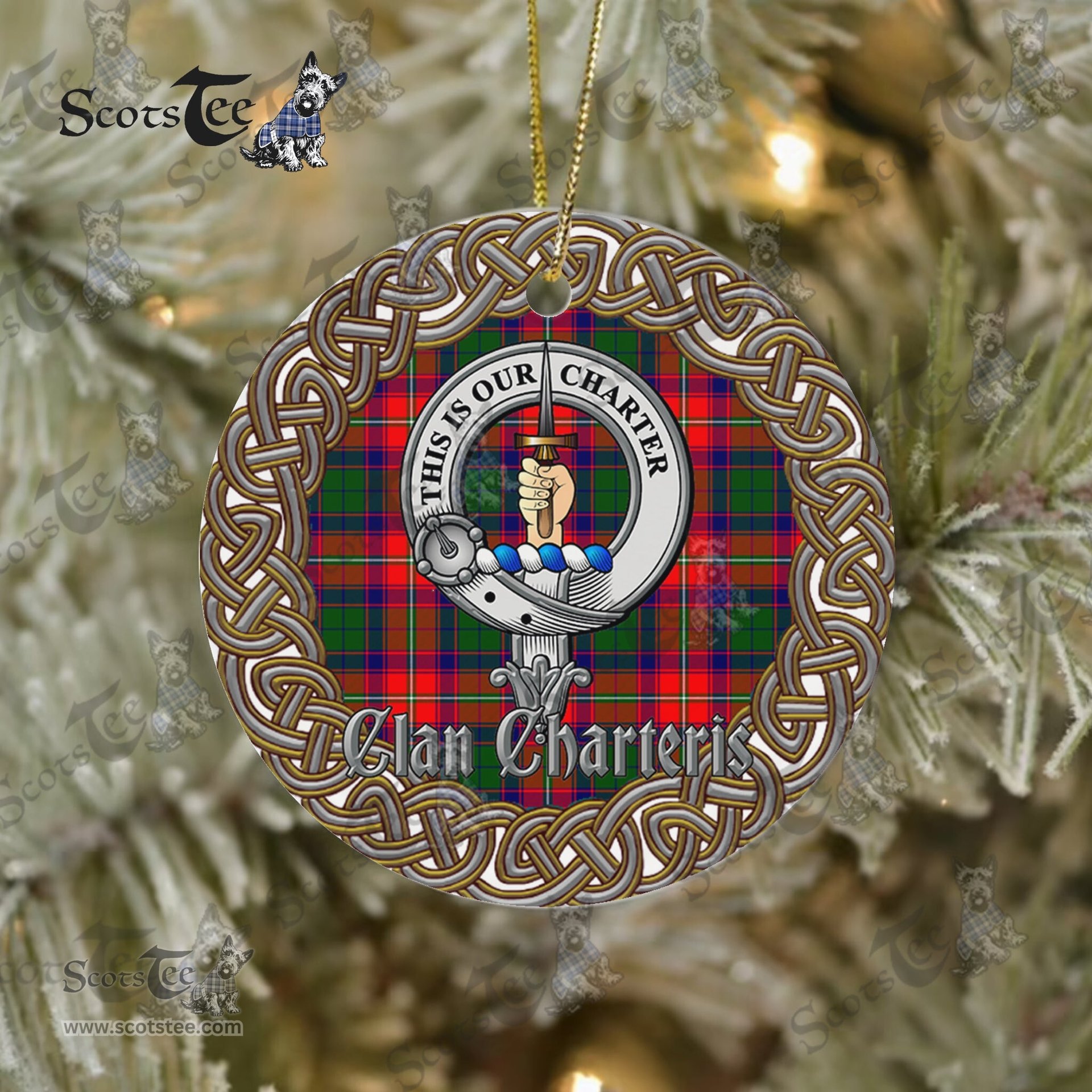 Charteris Celtic Circle Plaid Ornament Gift. Christmas Tree Ornament Charteris Clan Tartan Ornament Great Christmas Ornaments Gift
