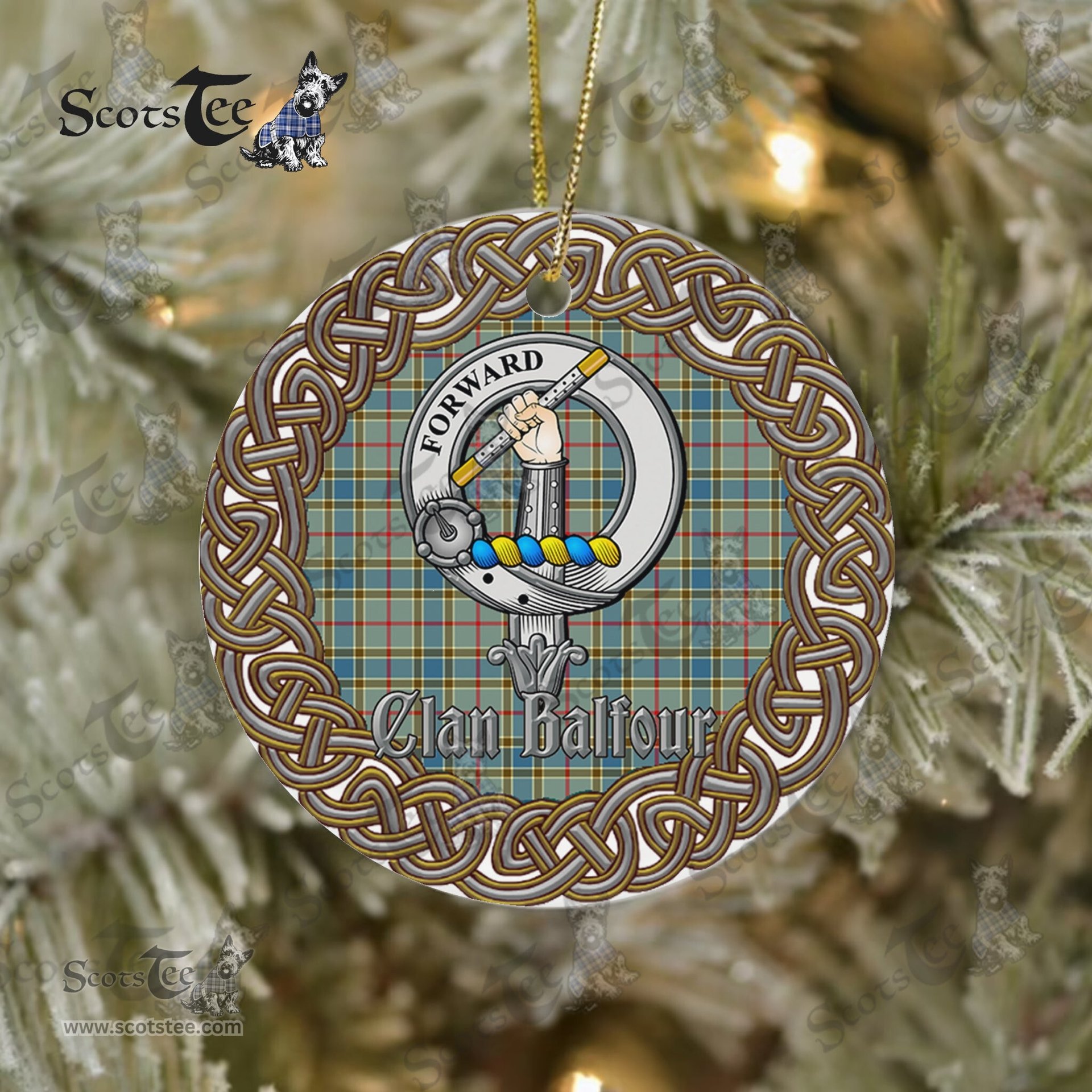 Balfour Celtic Circle Plaid Ornament Gift. Christmas Tree Ornament Balfour Clan Tartan Ornament Great Christmas Ornaments Gift