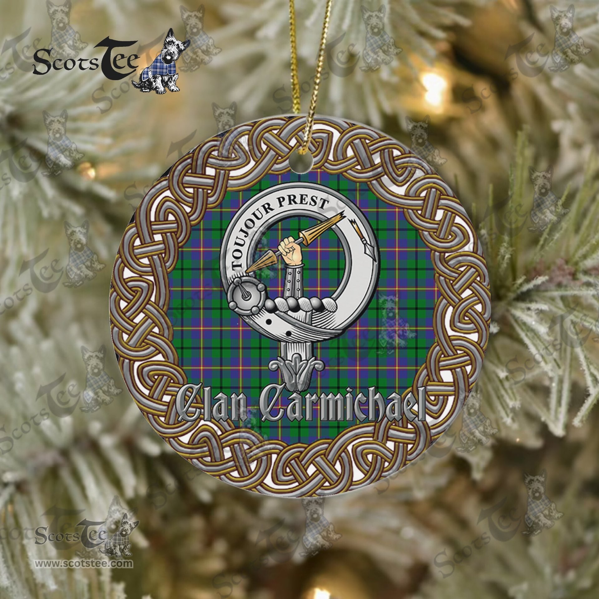 Carmichael Celtic Circle Plaid Ornament Gift. Christmas Tree Ornament Carmichael Clan Tartan Ornament Great Calder Ornaments Gift
