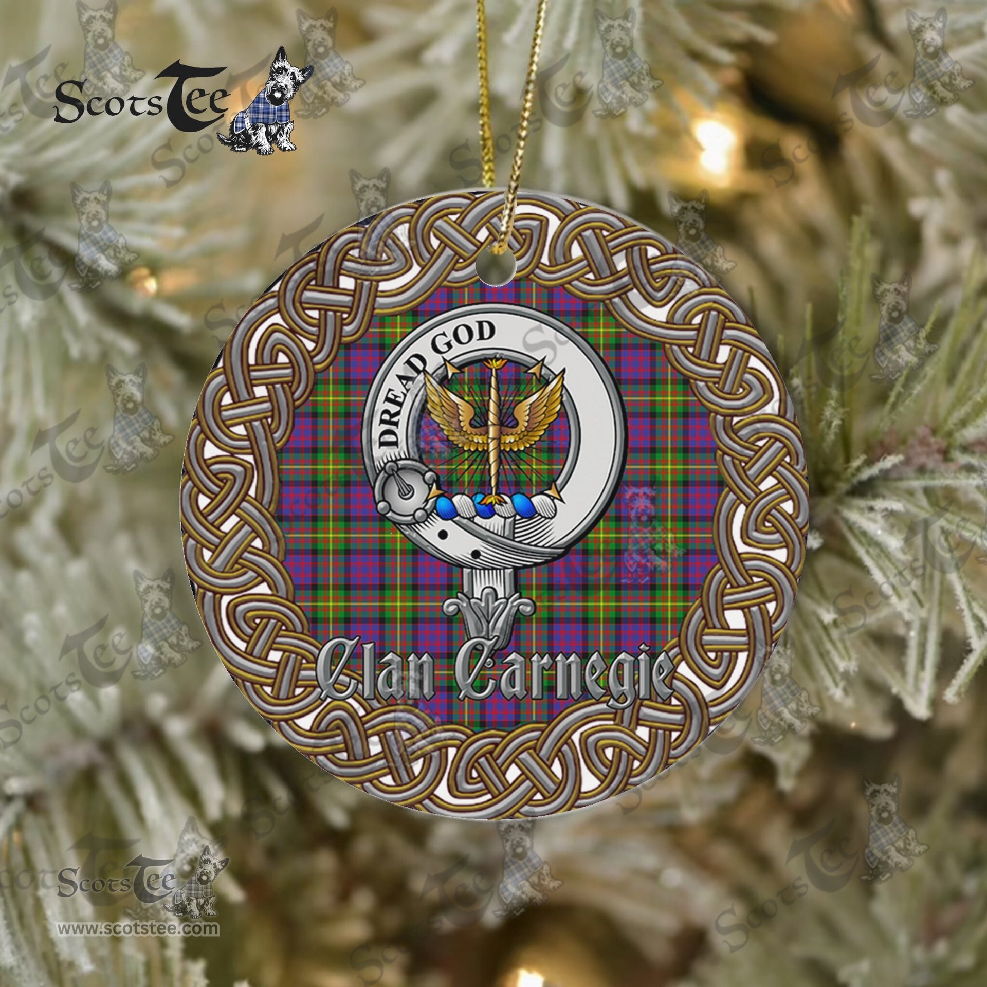 Carnegie Celtic Circle Plaid Ornament Gift. Christmas Tree Ornament Carnegie Clan Tartan Ornament Great Calder Ornaments Gift