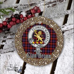 Broun Celtic Circle Plaid Ornament Gift. Christmas Tree Ornament Broun Clan Tartan Ornament Great Christmas Ornaments Gift