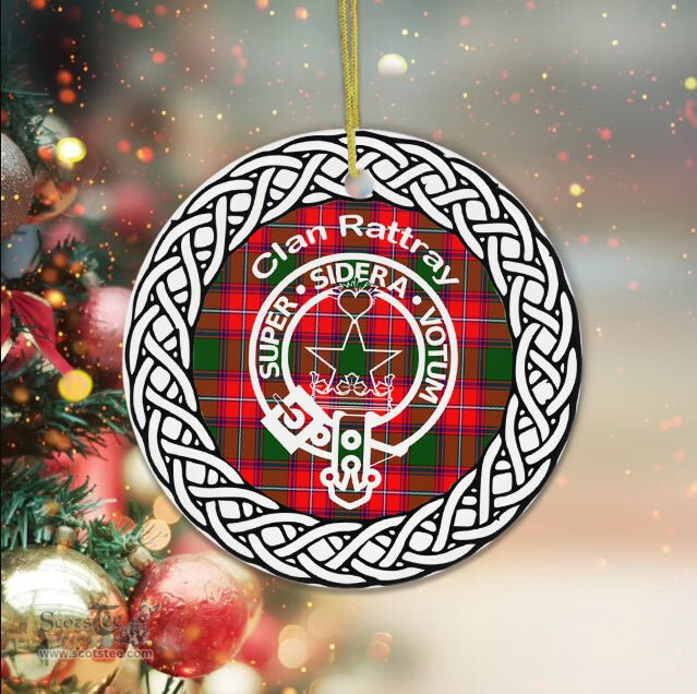 Rattray Clan Tartan Crest Badge Plaid Ornament Gift. Christmas Tree Ornament Tartan Ornament Great Christmas Ornaments Gift