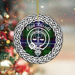 Russell Clan Tartan Crest Badge Plaid Ornament Gift. Christmas Tree Ornament Tartan Ornament Great Christmas Ornaments Gift