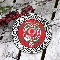 Ross Clan Tartan Crest Badge Plaid Ornament Gift. Christmas Tree Ornament Tartan Ornament Great Christmas Ornaments Gift