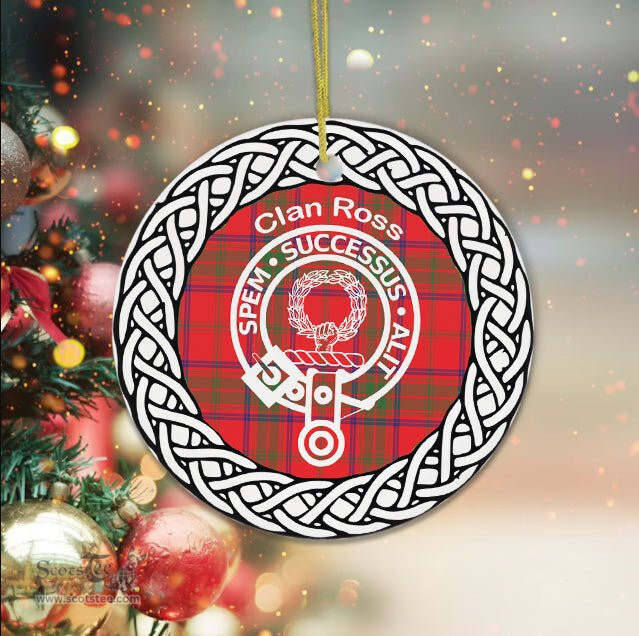 Ross Clan Tartan Crest Badge Plaid Ornament Gift. Christmas Tree Ornament Tartan Ornament Great Christmas Ornaments Gift