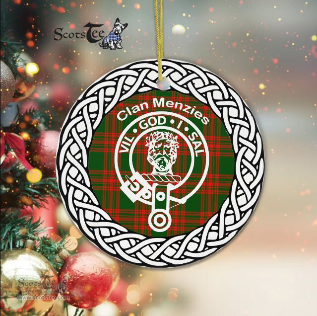 Menzies Clan Tartan Crest Badge Plaid Ornament Gift. Christmas Tree Ornament Tartan Ornament Great Christmas Ornaments Gift