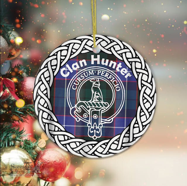 Hunter Clan Tartan Crest Badge Plaid Ornament Gift. Christmas Tree Ornament Tartan Ornament Great Christmas Ornaments Gift