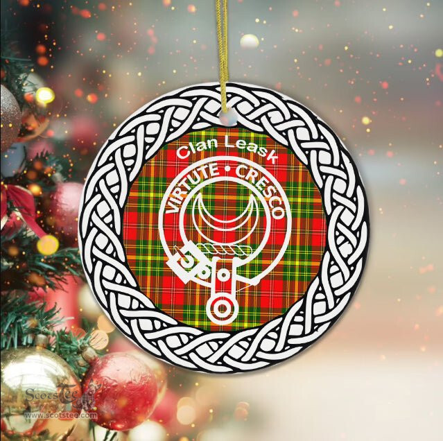 Leask Clan Tartan Crest Badge Plaid Ornament Gift. Christmas Tree Ornament Tartan Ornament Great Christmas Ornaments Gift