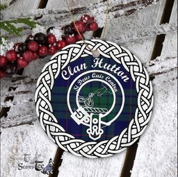 Hutton Clan Tartan Crest Badge Plaid Ornament Gift. Christmas Tree Ornament Tartan Ornament Great Christmas Ornaments Gift