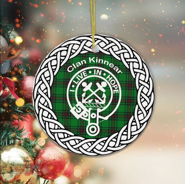 Kinnear Clan Tartan Crest Badge Plaid Ornament Gift. Christmas Tree Ornament Tartan Ornament Great Christmas Ornaments Gift