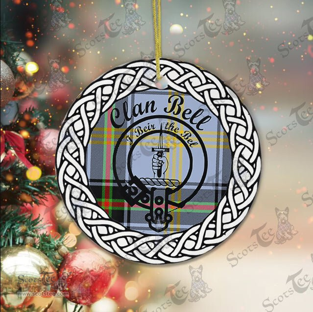 Bell Clan Tartan Crest Badge Plaid Ornament Gift. Christmas Tree Ornament Bell Clan Tartan Ornament Great Christmas Ornaments Gift