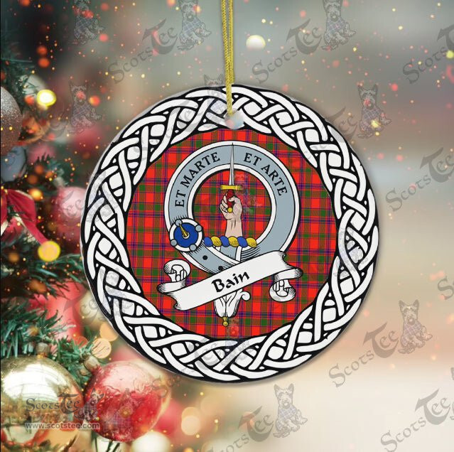 Bain Clan Tartan Crest Badge Plaid Ornament Gift. Christmas Tree Ornament Bain Clan Tartan Ornament Great Christmas Ornaments Gift