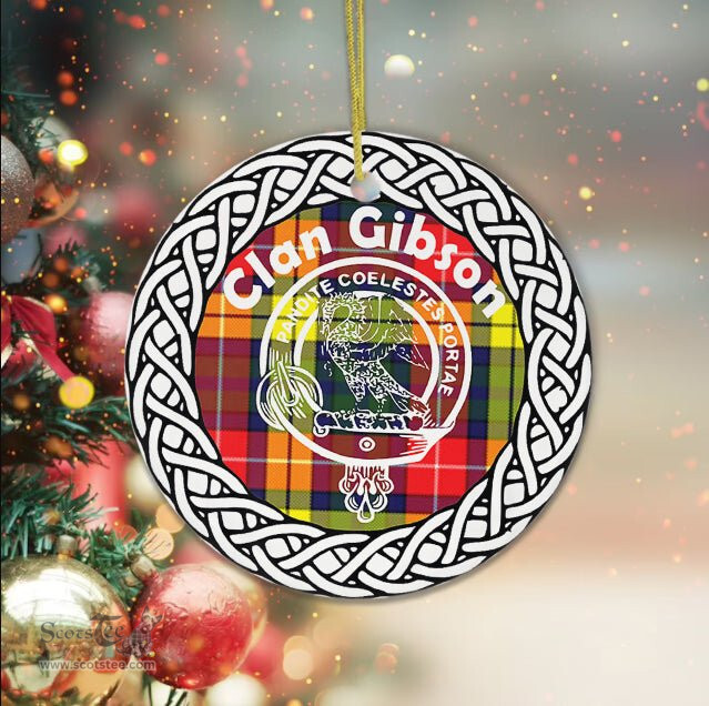 Gibson Clan Tartan Crest Badge Plaid Ornament Gift. Christmas Tree Ornament Tartan Ornament Great Christmas Ornaments Gift