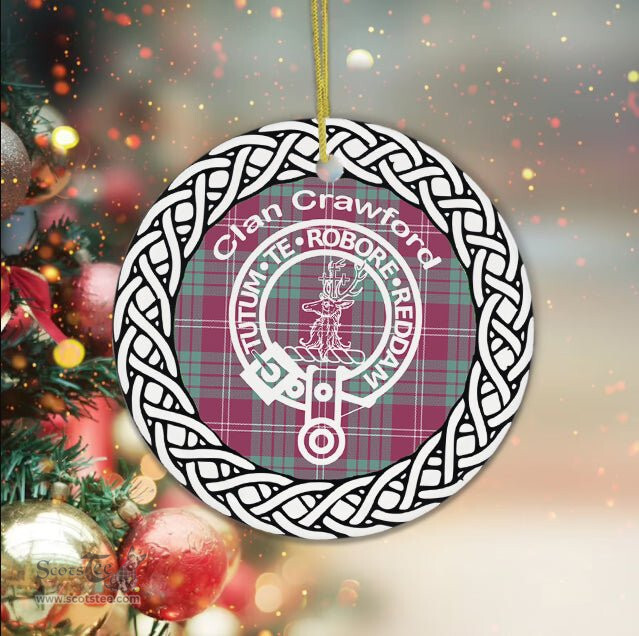 Crawford Clan Tartan Crest Badge Plaid Ornament Gift. Christmas Tree Ornament Crawford Clan Tartan Ornament Great Christmas Ornaments Gift