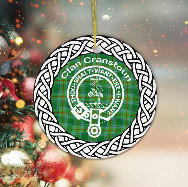 Cranstoun Clan Tartan Crest Badge Plaid Ornament Gift. Christmas Tree Ornament Cranstoun Clan Tartan Ornament Great Christmas Ornaments Gift