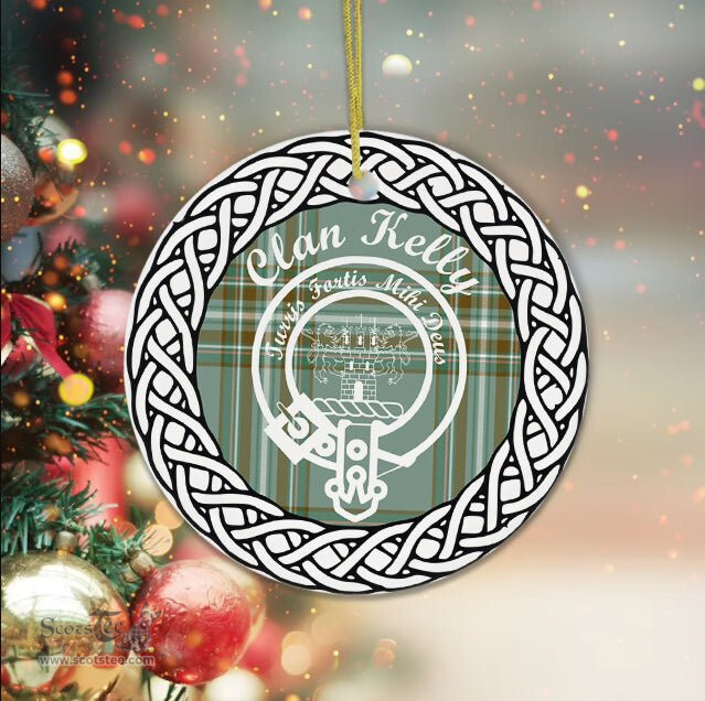Kelly Clan Tartan Crest Badge Plaid Ornament Gift. Christmas Tree Ornament Tartan Ornament Great Christmas Ornaments Gift