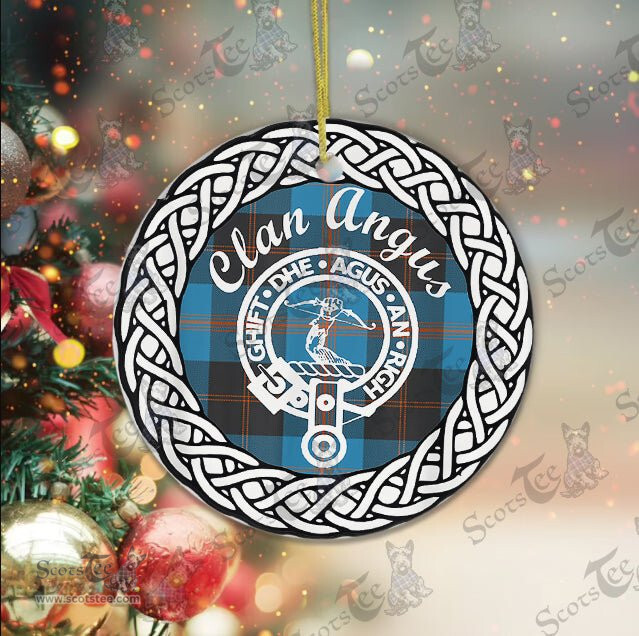 Angus Clan Tartan Crest Badge Plaid Ornament Gift. Christmas Tree Ornament Angus Clan Tartan Ornament Great Christmas Ornaments Gift