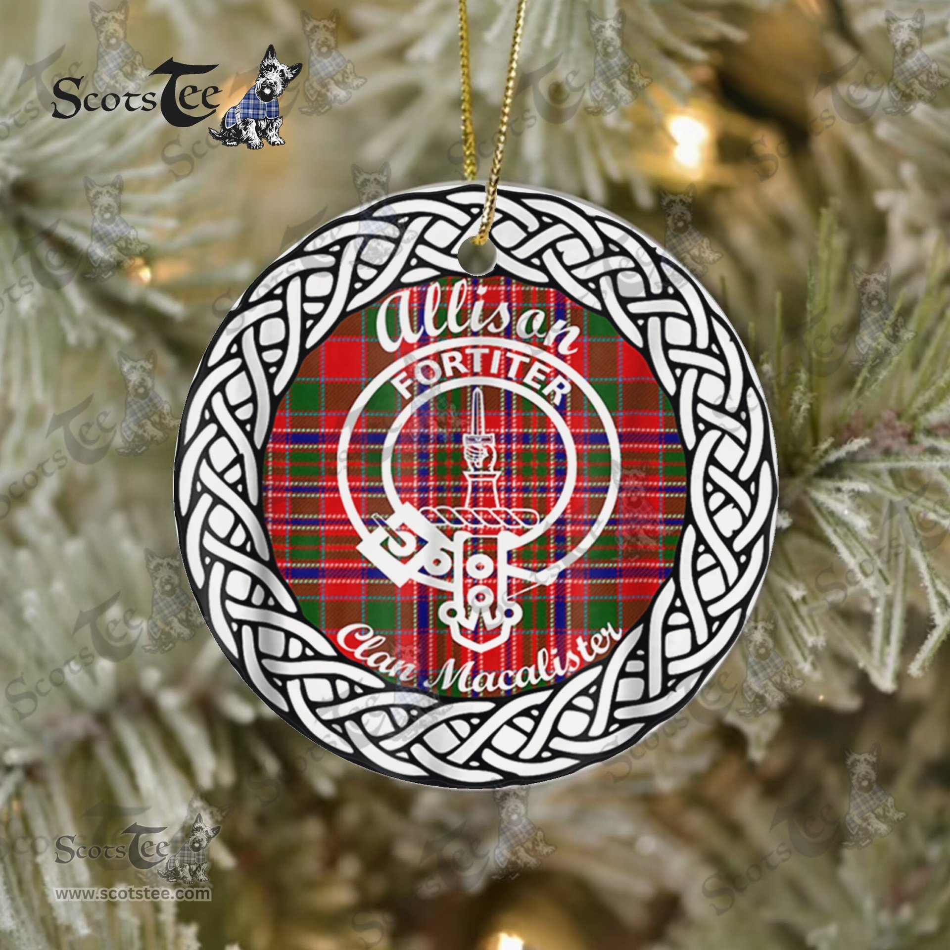 Allison Clan Tartan Crest Badge Plaid Ornament Gift. Christmas Tree Ornament Allison Clan Tartan Ornament Great Christmas Ornaments Gift