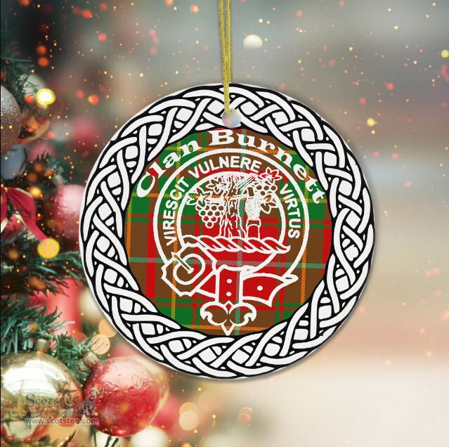 Burnett Clan Tartan Crest Badge Plaid Ornament Gift. Christmas Tree Ornament Burnett Clan Tartan Ornament Great Christmas Ornaments Gift