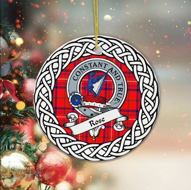 Rose Scottish Clan Crest and Celtic Tartan Ceramic Ornament Plaid Christmas Ornament Gifts
