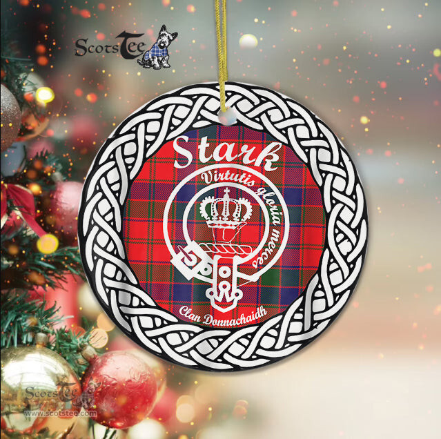 Stark Scottish Clan Crest and Celtic Tartan Ceramic Ornament Plaid Christmas Ornament Gifts