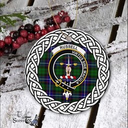 Russell Scottish Clan Crest and Celtic Tartan Ceramic Ornament Plaid Christmas Ornament Gifts