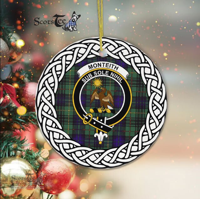 Monteith Scottish Clan Crest and Celtic Tartan Ceramic Ornament Plaid Christmas Ornament Gifts