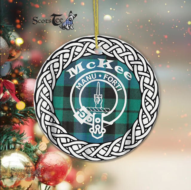 McKee Scottish Clan Crest and Celtic Tartan Ceramic Ornament Plaid Christmas Ornament Gifts