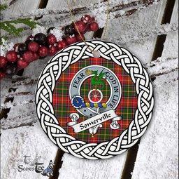 Somerville Scottish Clan Crest and Celtic Tartan Ceramic Ornament Plaid Christmas Ornament Gifts