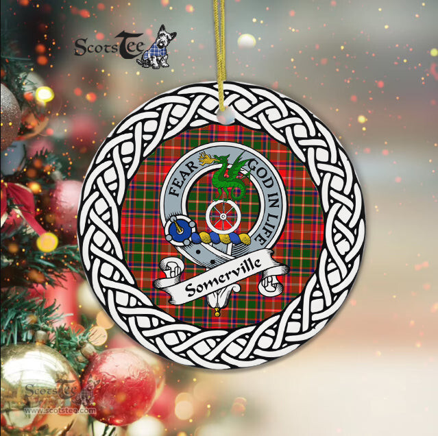 Somerville Scottish Clan Crest and Celtic Tartan Ceramic Ornament Plaid Christmas Ornament Gifts