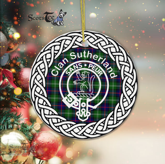 Sutherland Scottish Clan Crest and Celtic Tartan Ceramic Ornament Plaid Christmas Ornament Gifts